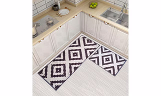 Pattern Jacquard Concentric diamond  Anti-Slip Floor Mat & Runner, Grey (Set of 2)