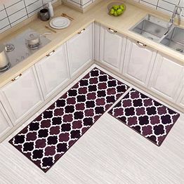 islamic trellis anti-slip floor mat & runner, two toned brown (set of 2)
