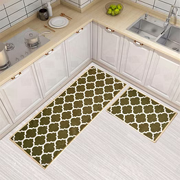 matz and more islamic trellis anti-slip floor mat & runner, dark olive (set of 2)