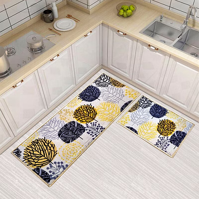matz and more floral circle tree anti-slip floor mat & runner, beige (set of 2)