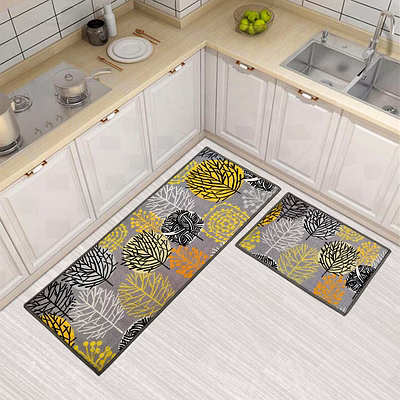 matz and more floral circle tree anti-slip floor mat & runner, grey (set of 2)