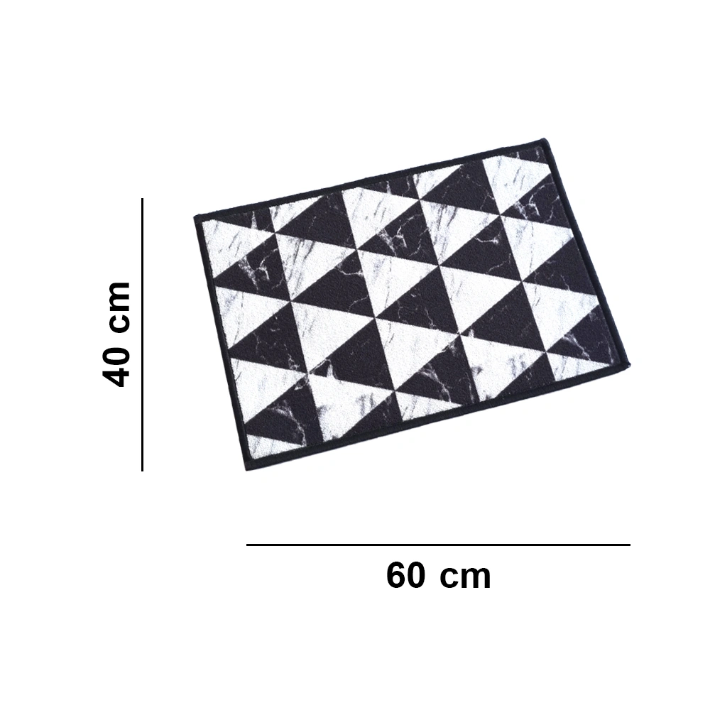 Geometric Anti-Slip Multipurpose Floor Mat Set 40x60CM, Black Marble Triangles-Black-100% Nylon Tufted Loop Pile-300-4