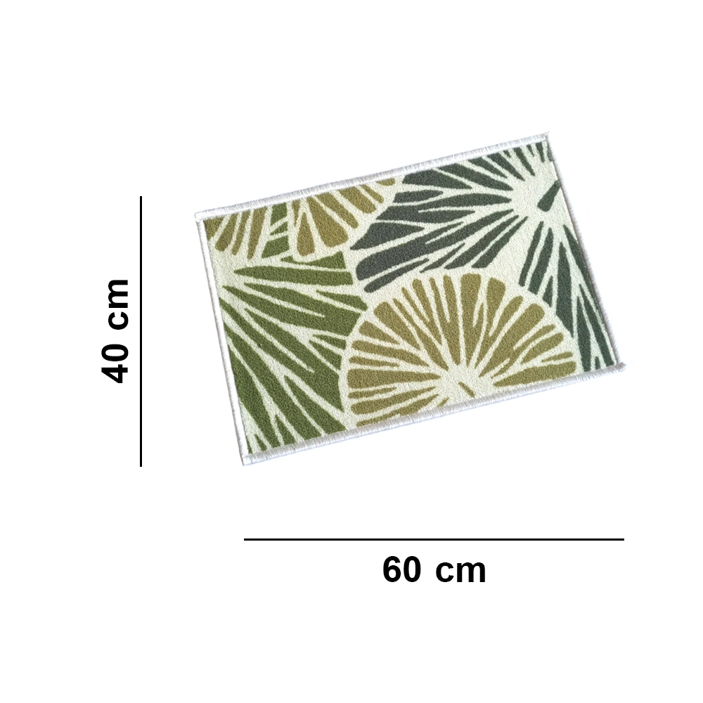 Floral Lotus Leaf Anti-Slip Floor Mat (40x60cm)-Green-100% Nylon Tufted Loop Pile-0.3kg/300g-2