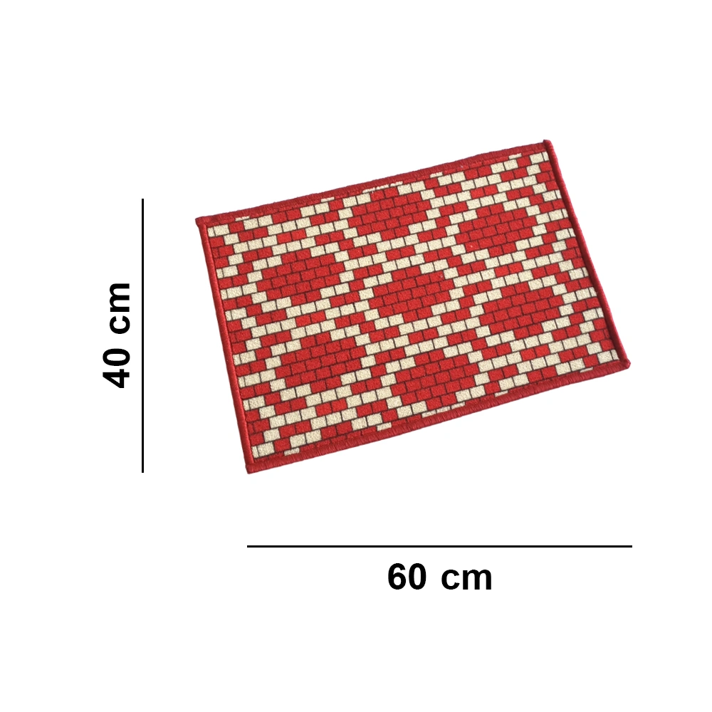 Pattern Anti-Slip Multipurpose Floor Mat Set 40x60CM, Red Brick Motif-Red-100% Nylon Tufted Loop Pile-300-4