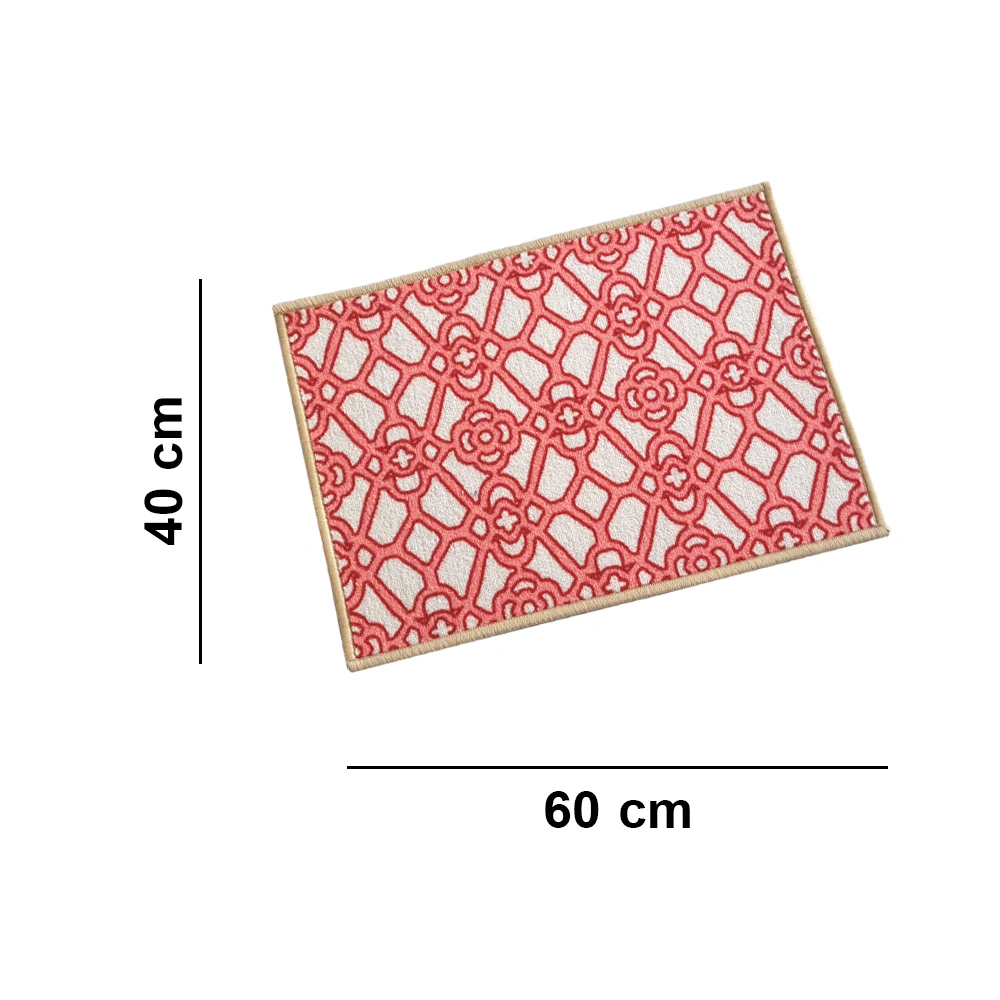 Trellis Anti-Slip Multipurpose Floor Mat Set 40x60CM, Red Interlace-Red-100% Nylon Tufted Loop Pile-300-4