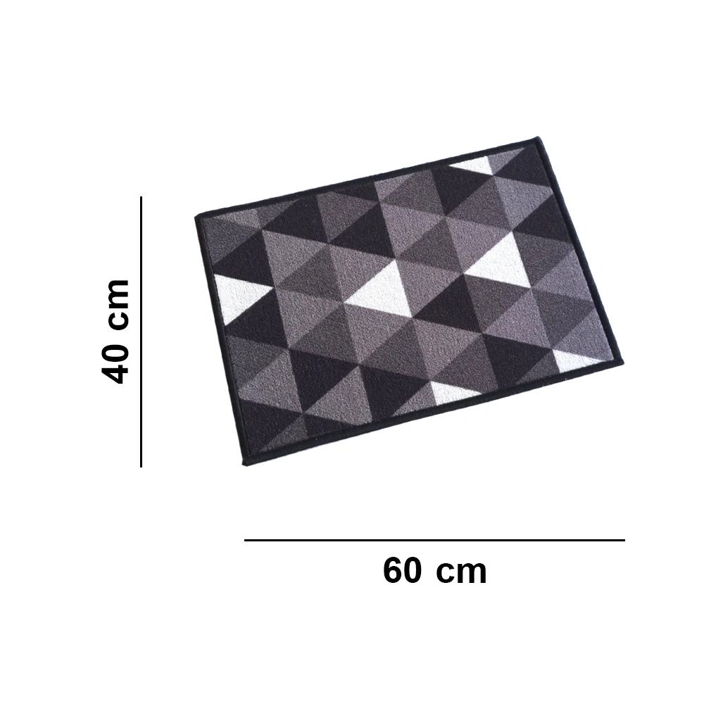 Geometric Anti-Slip Multipurpose Floor Mat Set 40x60CM, Black Modern Triangles-Black-100% Nylon Tufted Loop Pile-300-4