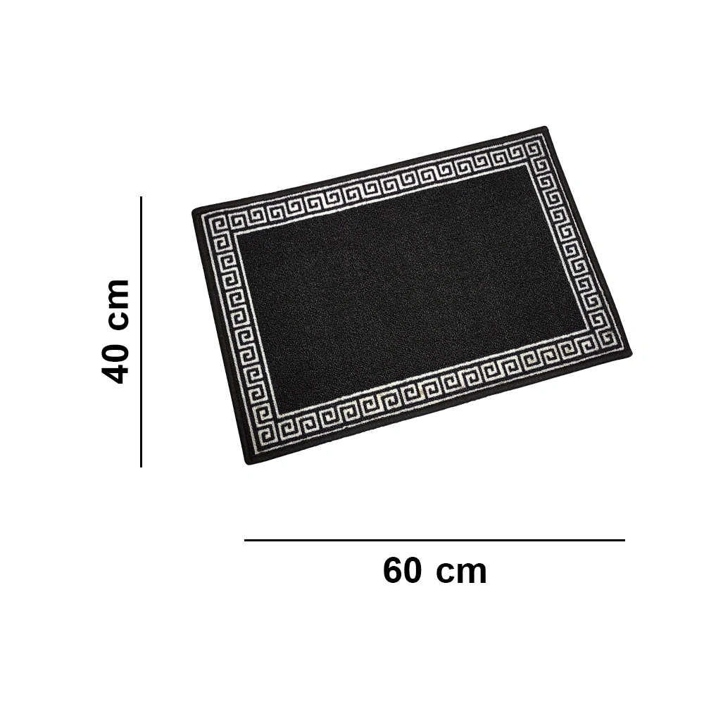 Greek Anti-Slip Multipurpose Floor Mat Set 40x60CM, Black Single Line-Black-100% Nylon Tufted Loop Pile-300-4