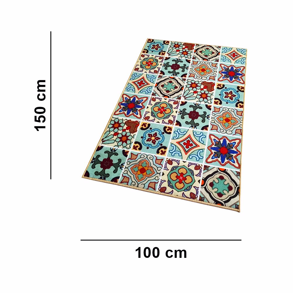 Mediterranean Tile Anti-Slip Carpet Rug (100x150cm) image 1