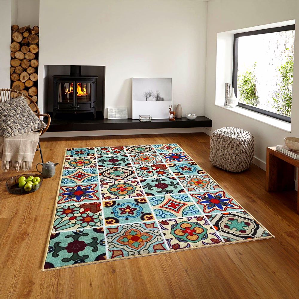 Mediterranean Tile Anti-Slip Carpet Rug (100x150cm) image 6