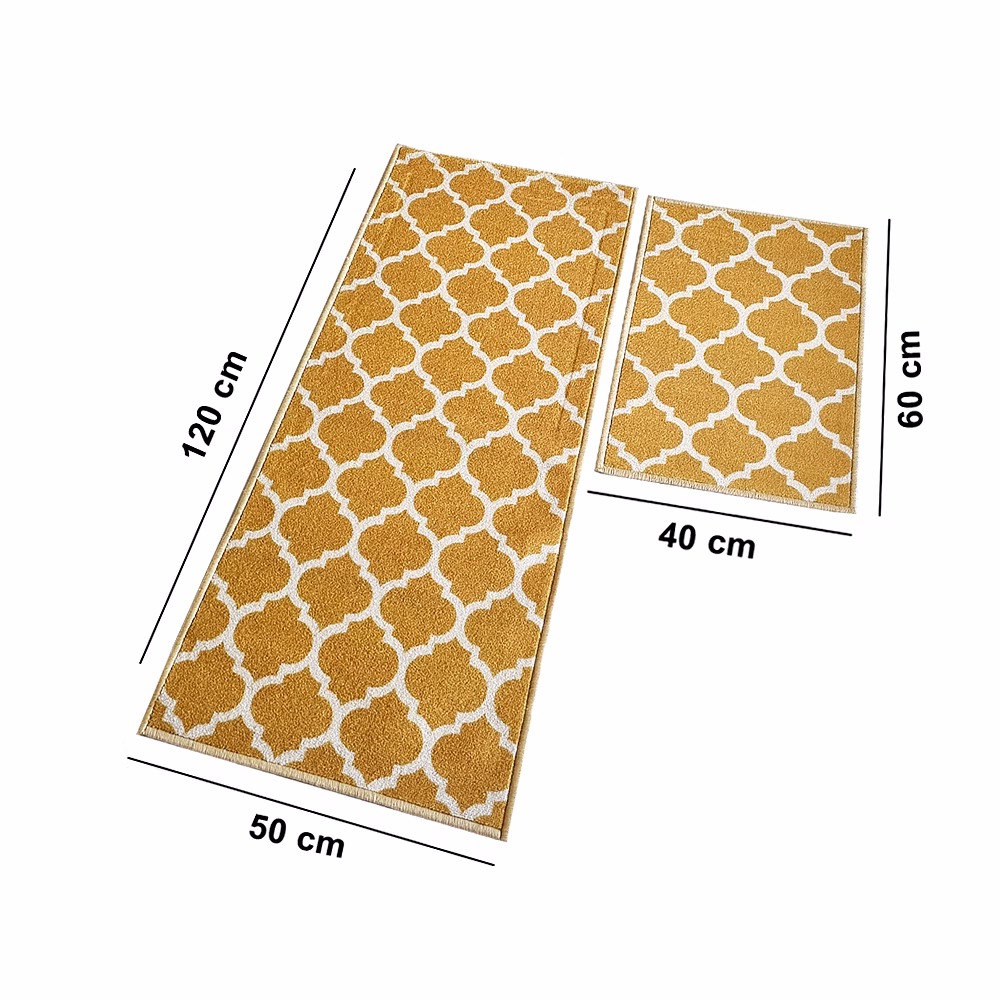 Islamic trellis Anti-Slip Floor Mat & Runner, Yellow (Set of 2) image 3