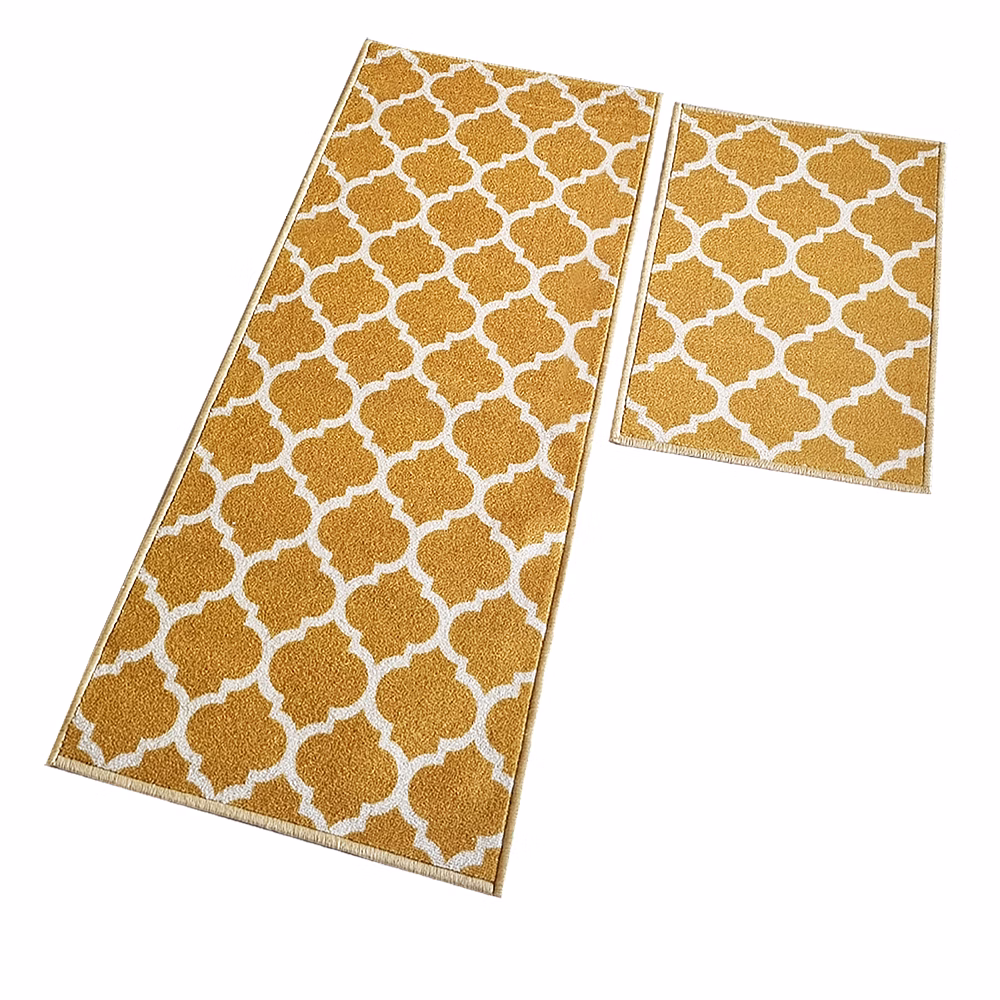 Islamic trellis Anti-Slip Floor Mat & Runner, Yellow (Set of 2) image 2