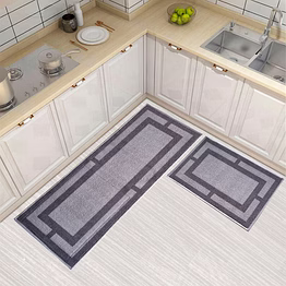 matz and more geometric rectangle border anti-slip floor mat & runner, grey (set of 2)