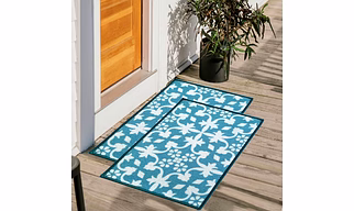 Tiles Anti-Slip Multipurpose Floor Mat Set 40x60CM, Turquoise Floral