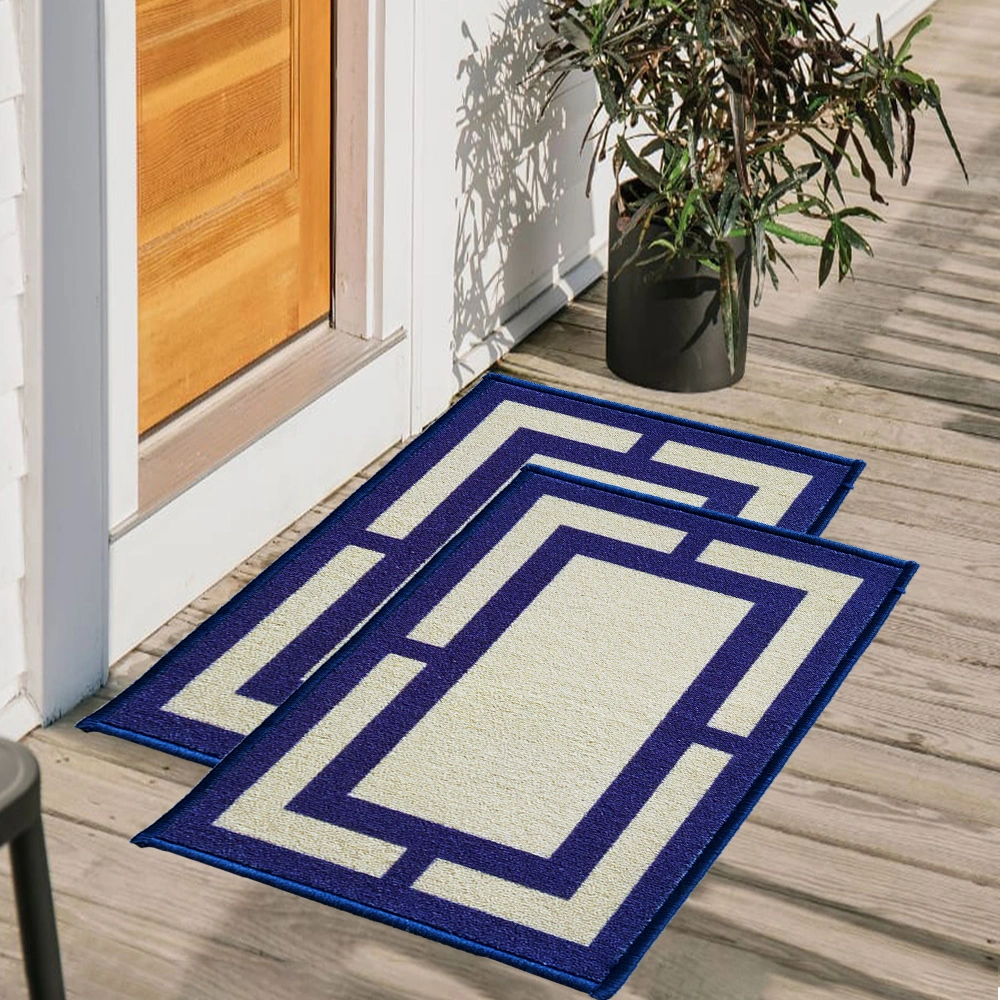 Geometric Anti-Slip Multipurpose Floor Mat Set 40x60CM, Blue Border-F-GEO-RB-38-2D1