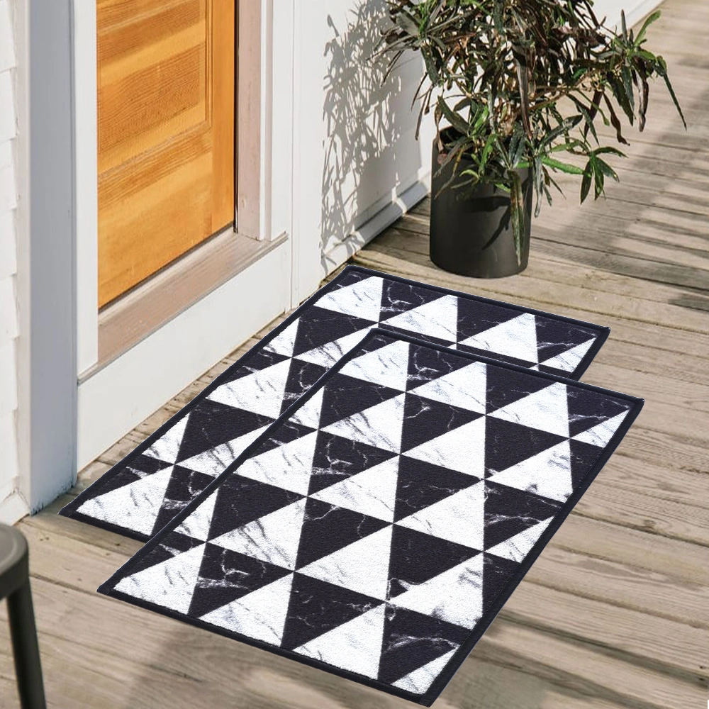 Geometric Anti-Slip Multipurpose Floor Mat Set 40x60CM, Black Marble Triangles-F-GEO-MT-9-2D1