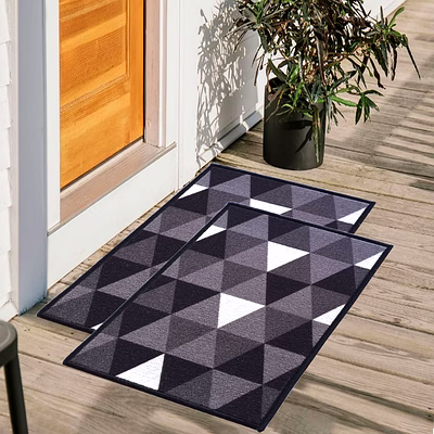 matz and more geometric anti-slip multipurpose floor mat set 40x60cm, black modern triangles
