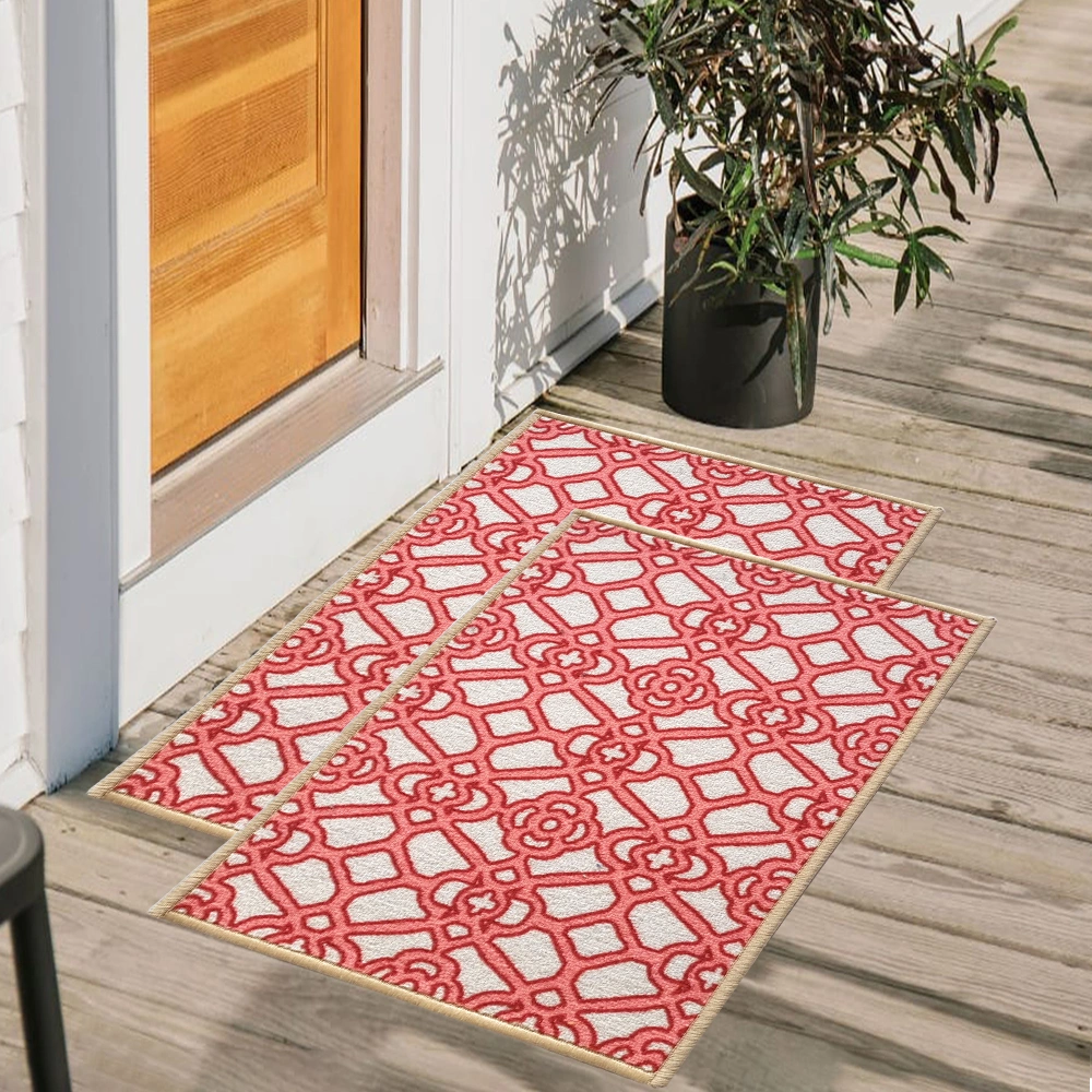 Trellis Anti-Slip Multipurpose Floor Mat Set 40x60CM, Red Interlace-F-TRE-IN-39-2D1