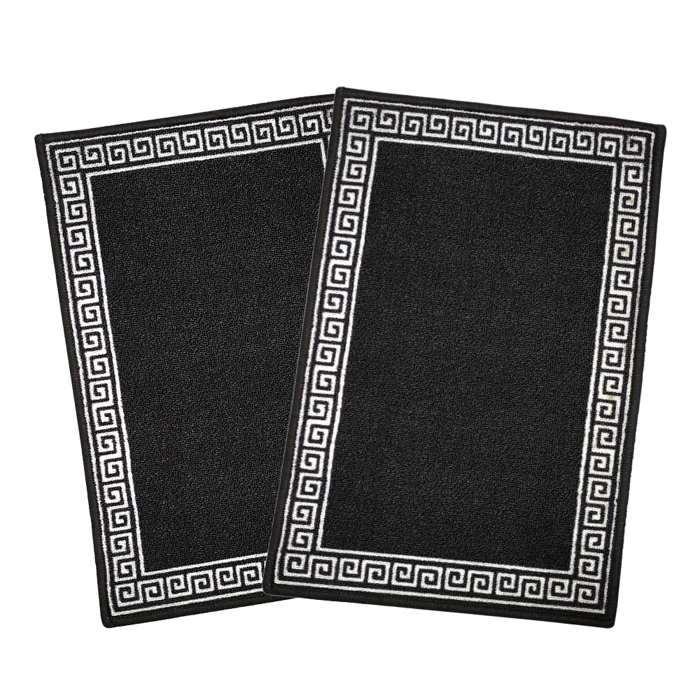 Greek Anti-Slip Multipurpose Floor Mat Set 40x60CM, Black Single Line-Black-100% Nylon Tufted Loop Pile-300-3