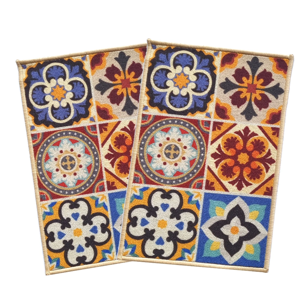 Tiles Anti-Slip Multipurpose Floor Mat Set 40x60CM, Multicolour Talavera-Multicolour-100% Nylon Tufted Loop Pile-300-3