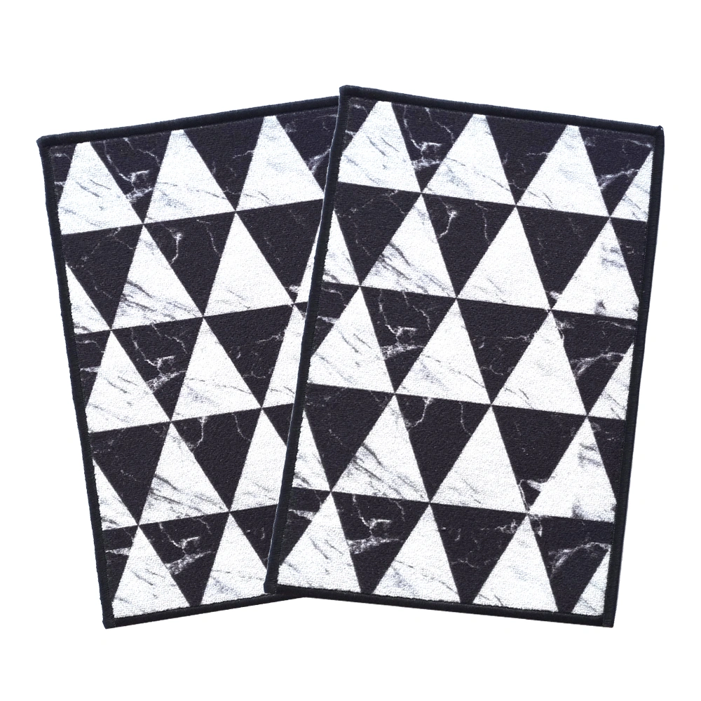 Geometric Anti-Slip Multipurpose Floor Mat Set 40x60CM, Black Marble Triangles-Black-100% Nylon Tufted Loop Pile-300-3