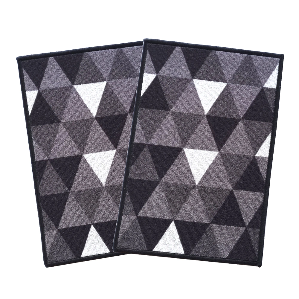 Geometric Anti-Slip Multipurpose Floor Mat Set 40x60CM, Black Modern Triangles-Black-100% Nylon Tufted Loop Pile-300-3