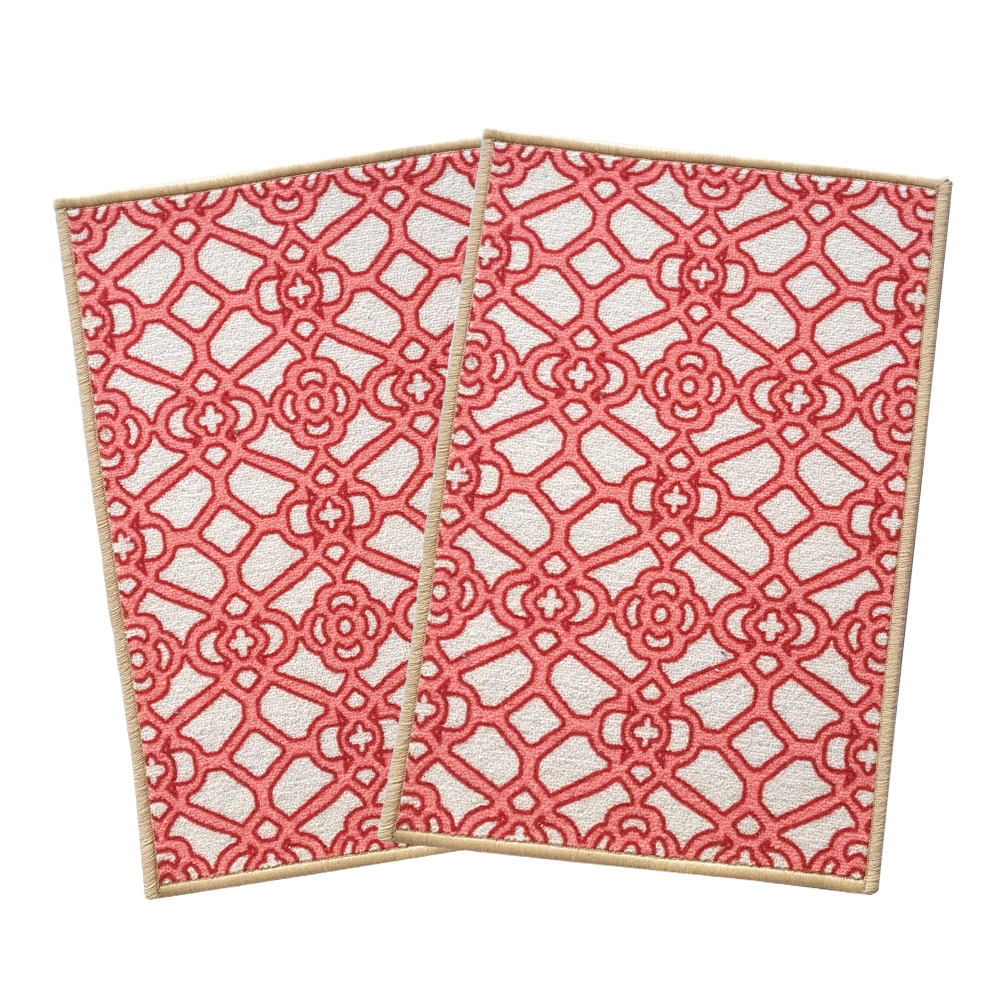 Trellis Anti-Slip Multipurpose Floor Mat Set 40x60CM, Red Interlace-Red-100% Nylon Tufted Loop Pile-300-3