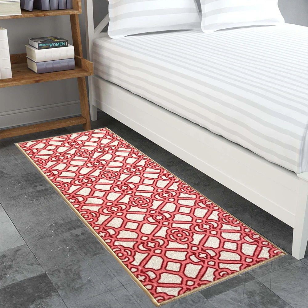 Trellis Anti-Slip Runner Floor Mat, Red Interlace-F-TRE-IN-39-RU1