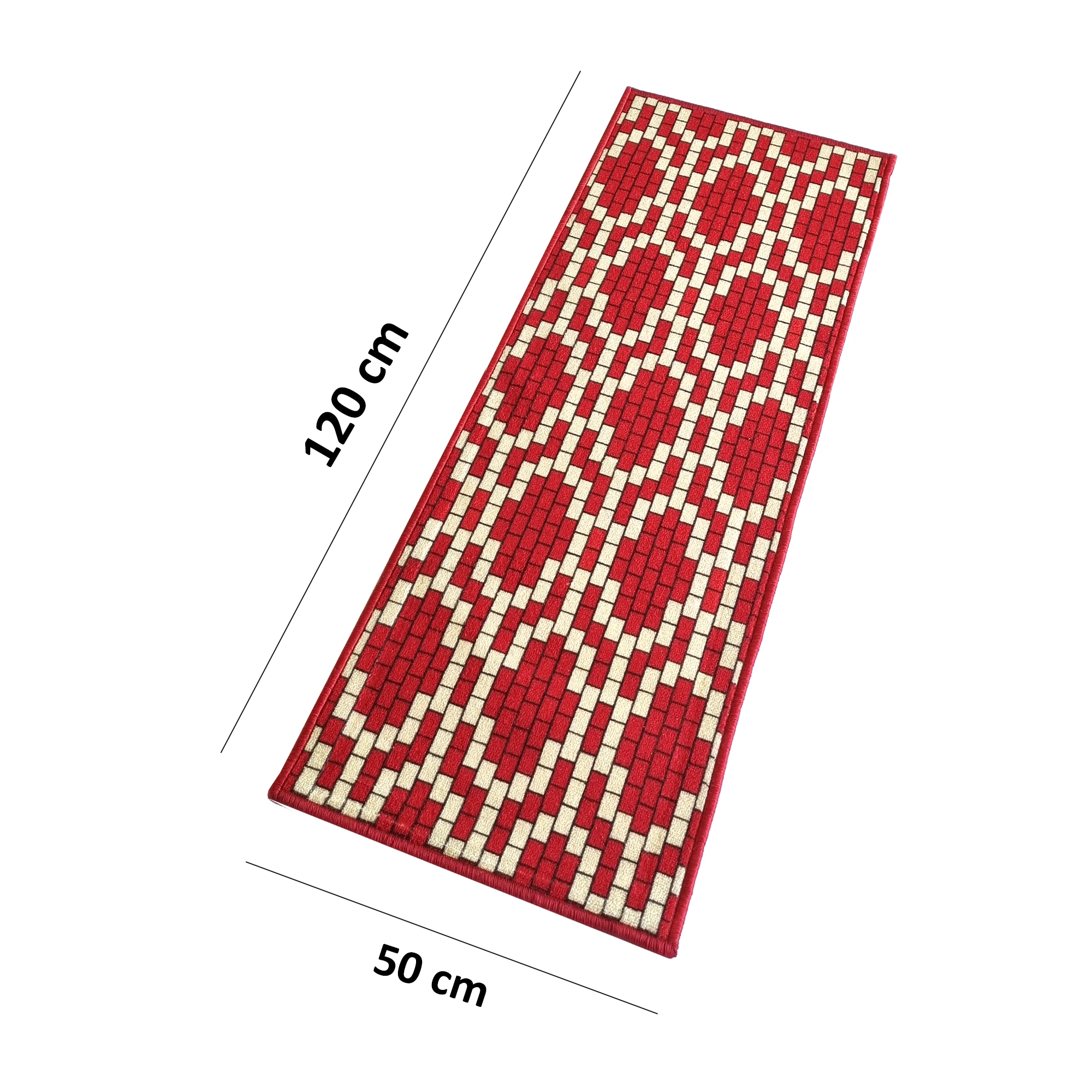 Pattern Anti-Slip Runner Floor Mat, Red Brick Motif-Red-100% Nylon Tufted Loop Pile-744-1