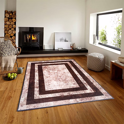 matz and more anti-slip rug (3x5ft), brown geometric distress border
