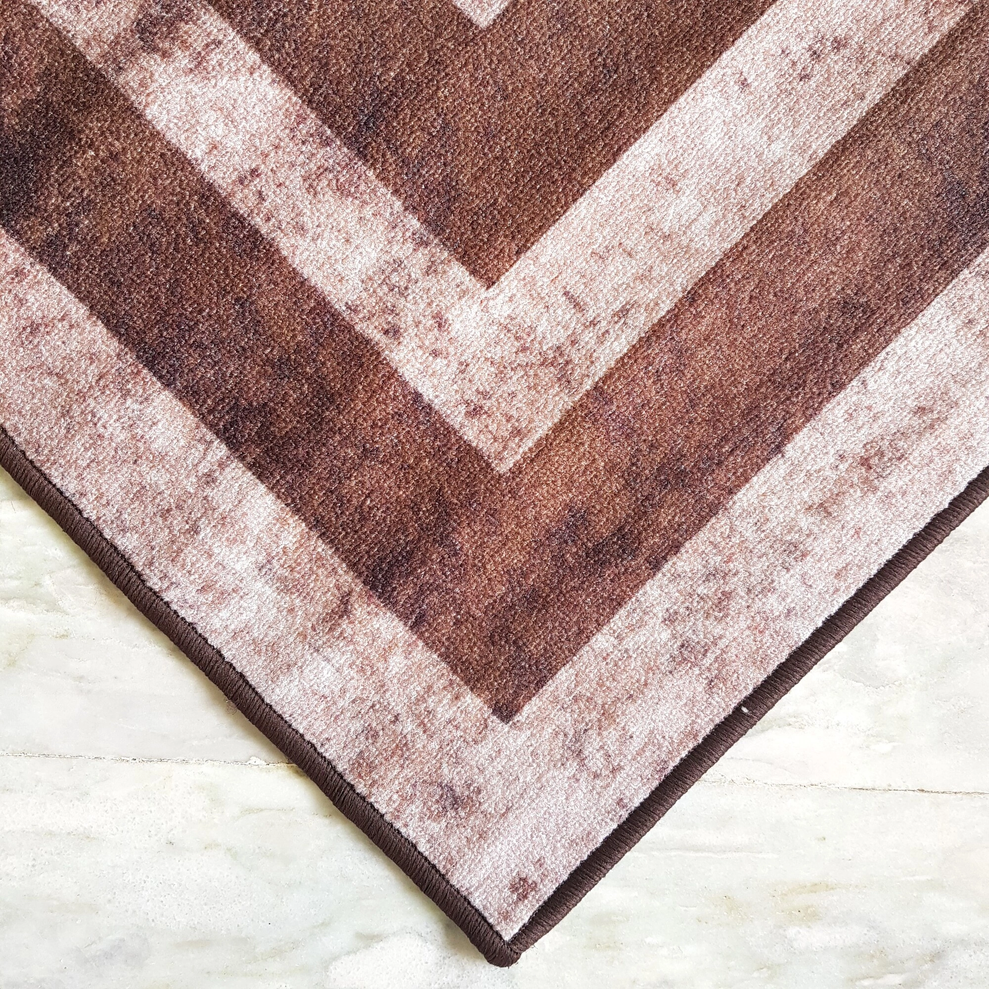 Anti-Slip Rug (3x5ft), Brown Geometric Distress Border-Brown-100% Nylon Tufted Loop Pile-1860-3