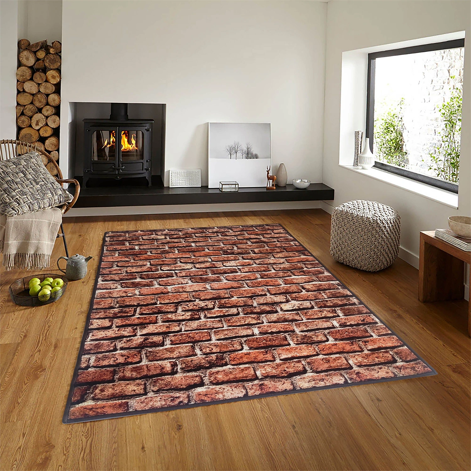 Anti-Slip Rug (3x5ft), Brown 3D Brick-F-3D-BM-46-R1