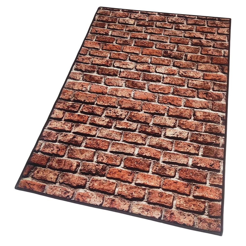 Anti-Slip Rug (3x5ft), Brown 3D Brick-Brown-100% Nylon Tufted Loop Pile-1860-1