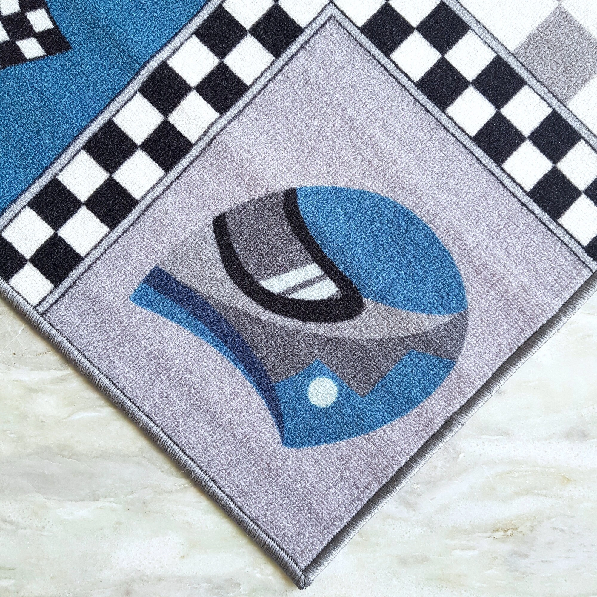 Anti-Slip Kids Rug (3x5ft), Blue Racing Car-Blue-100% Nylon Tufted Loop Pile-1860-1