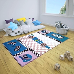 Matz and More Anti-Slip Kids Rug (3x5ft), Blue Racing Car