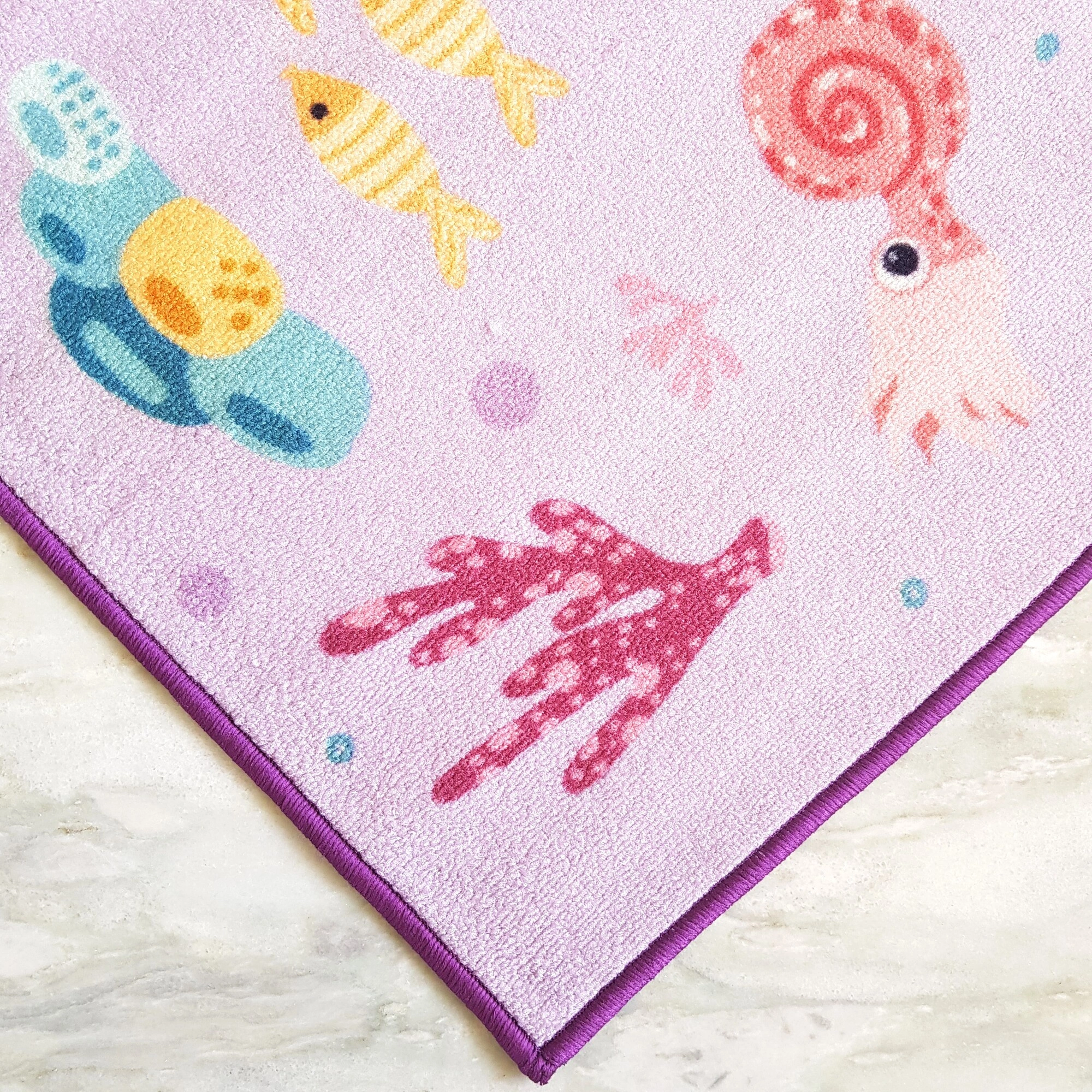 Anti-Slip Kids Rug (3x5ft), Purple Mermaid Princess-Purple-100% Nylon Tufted Loop Pile-1860-1