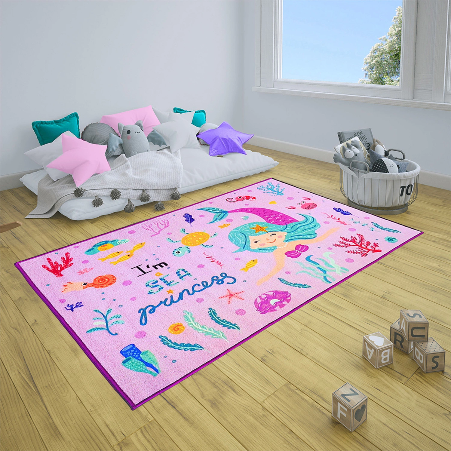 Anti-Slip Kids Rug (3x5ft), Purple Mermaid Princess-F-KID-MER-4-R1