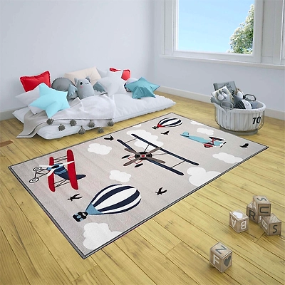 Matz and More Anti-Slip Kids Rug (3x5ft), Grey Plane