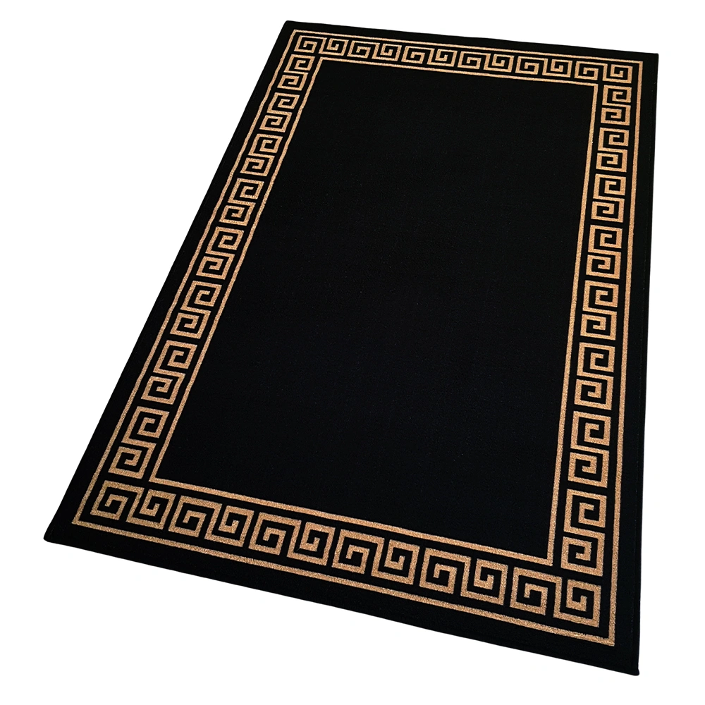 Anti-Slip Rug (3x5ft), Black Gold Greek Single Line-Black-100% Nylon Tufted Loop Pile-1860-1