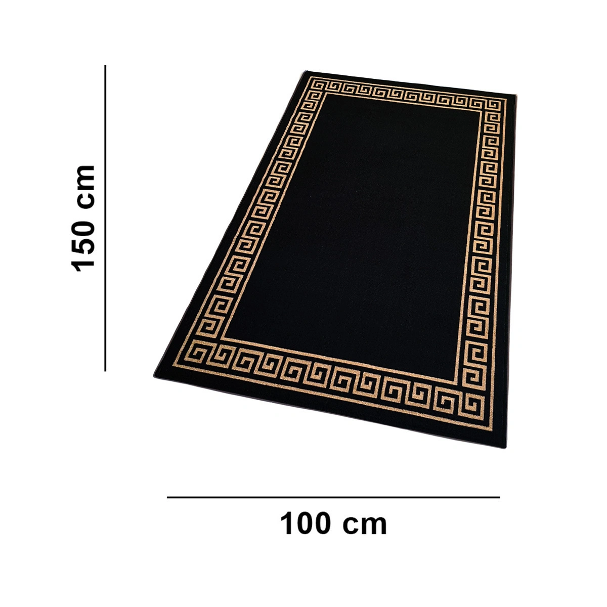 Anti-Slip Rug (3x5ft), Black Gold Greek Single Line-Black-100% Nylon Tufted Loop Pile-1860-2