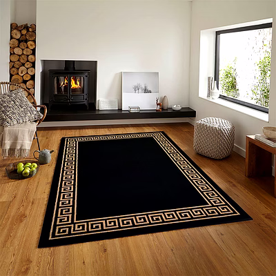 matz and more anti-slip rug (3x5ft), black gold greek single line
