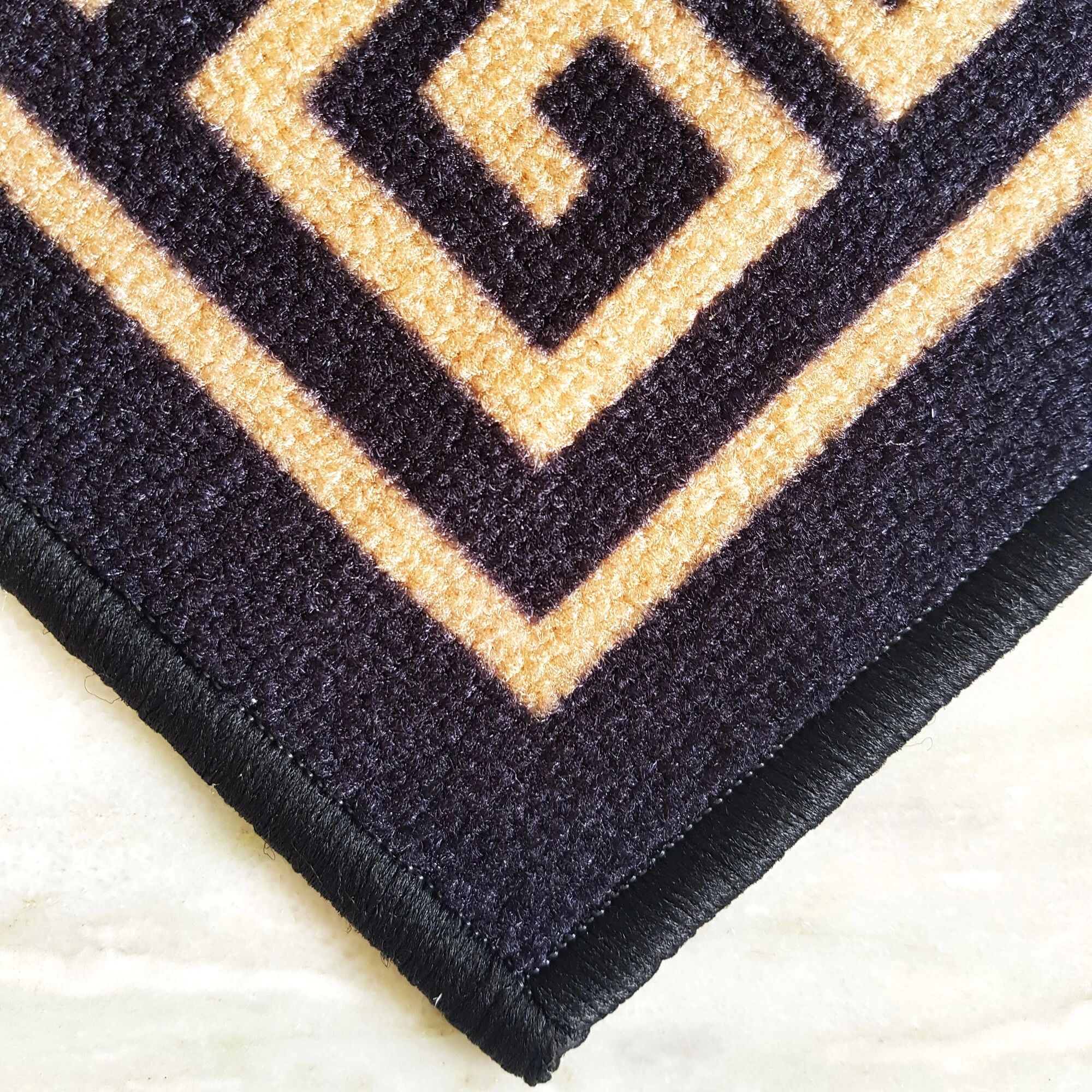 Anti-Slip Rug (3x5ft), Black Gold Greek Single Line-Black-100% Nylon Tufted Loop Pile-1860-4