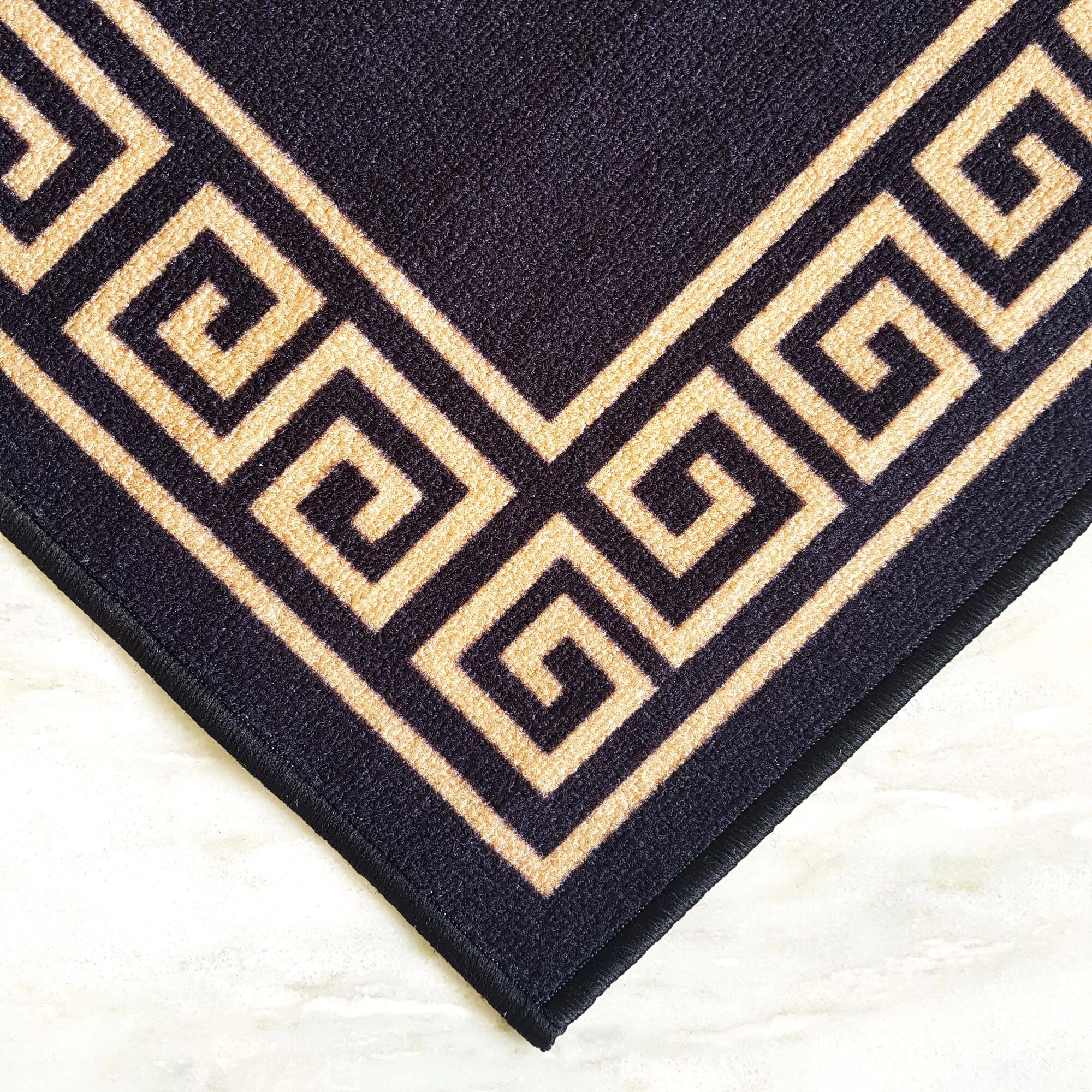 Anti-Slip Rug (3x5ft), Black Gold Greek Single Line-Black-100% Nylon Tufted Loop Pile-1860-5