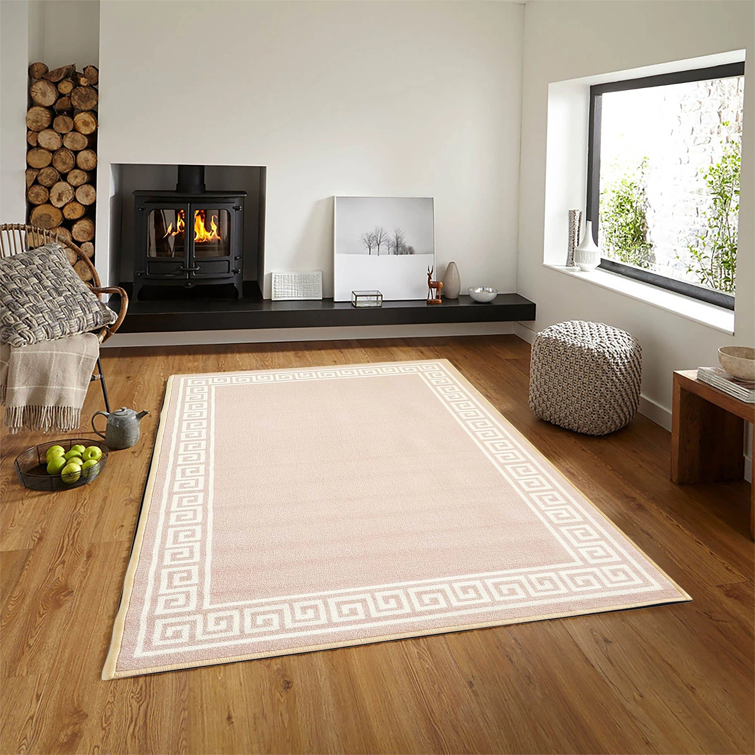 Anti-Slip Rug (3x5ft), Beige Greek Single Line-F-GRK-SL-31-R1