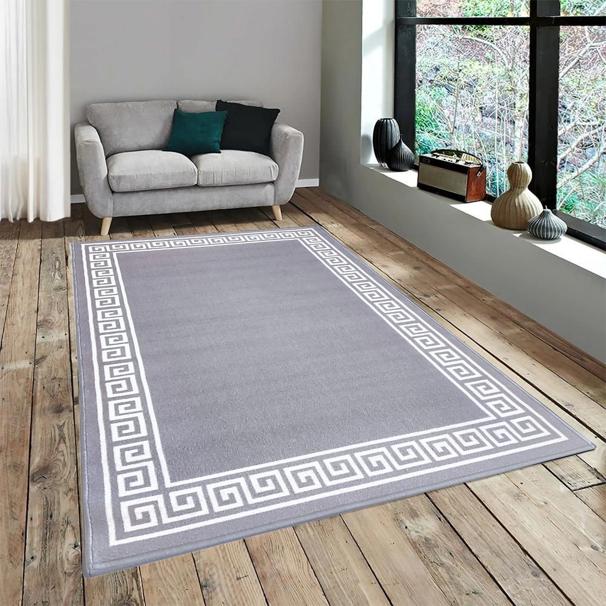 Anti-Slip Rug (3x5ft), Grey Greek Single Line-F-GRK-SL-3-R1