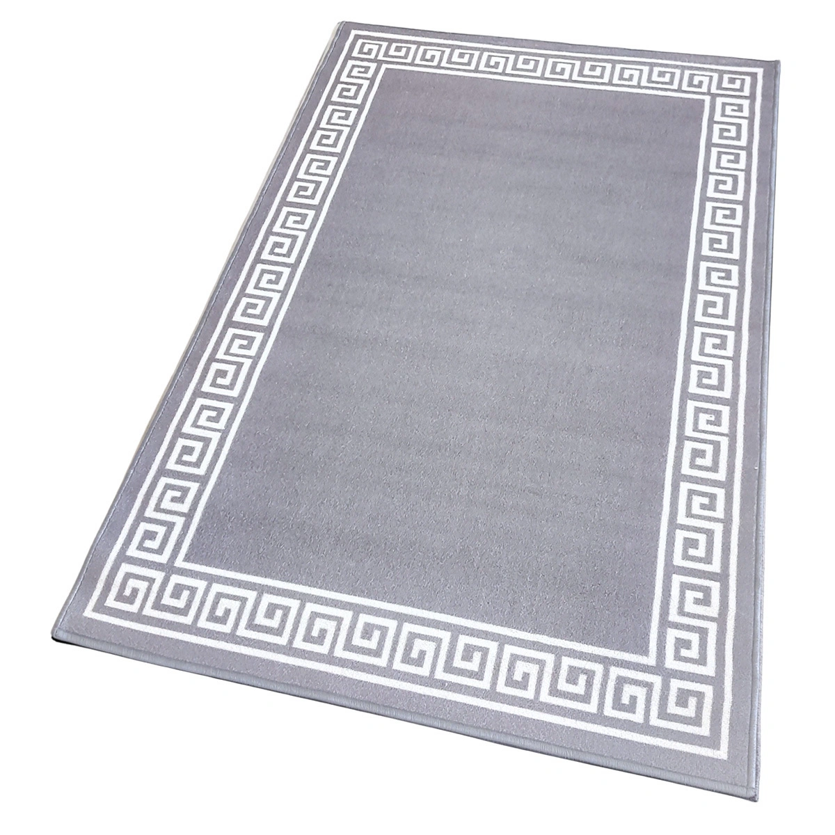 Anti-Slip Rug (3x5ft), Grey Greek Single Line-Grey-100% Nylon Tufted Loop Pile-1860-4