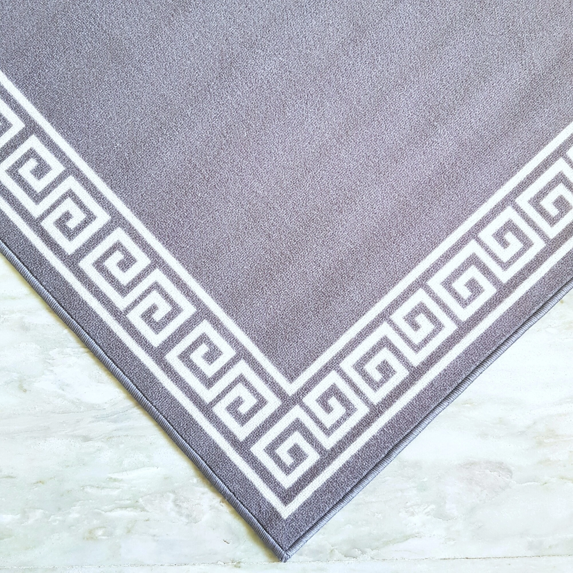 Anti-Slip Rug (3x5ft), Grey Greek Single Line-Grey-100% Nylon Tufted Loop Pile-1860-5