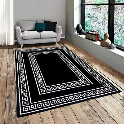 Matz and More Anti-Slip Rug (3x5ft), Black Greek Double Line