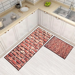 Matz and More Anti-Slip Runner & Floor Mat Combo, Brown 3D Brick (50x120cm)