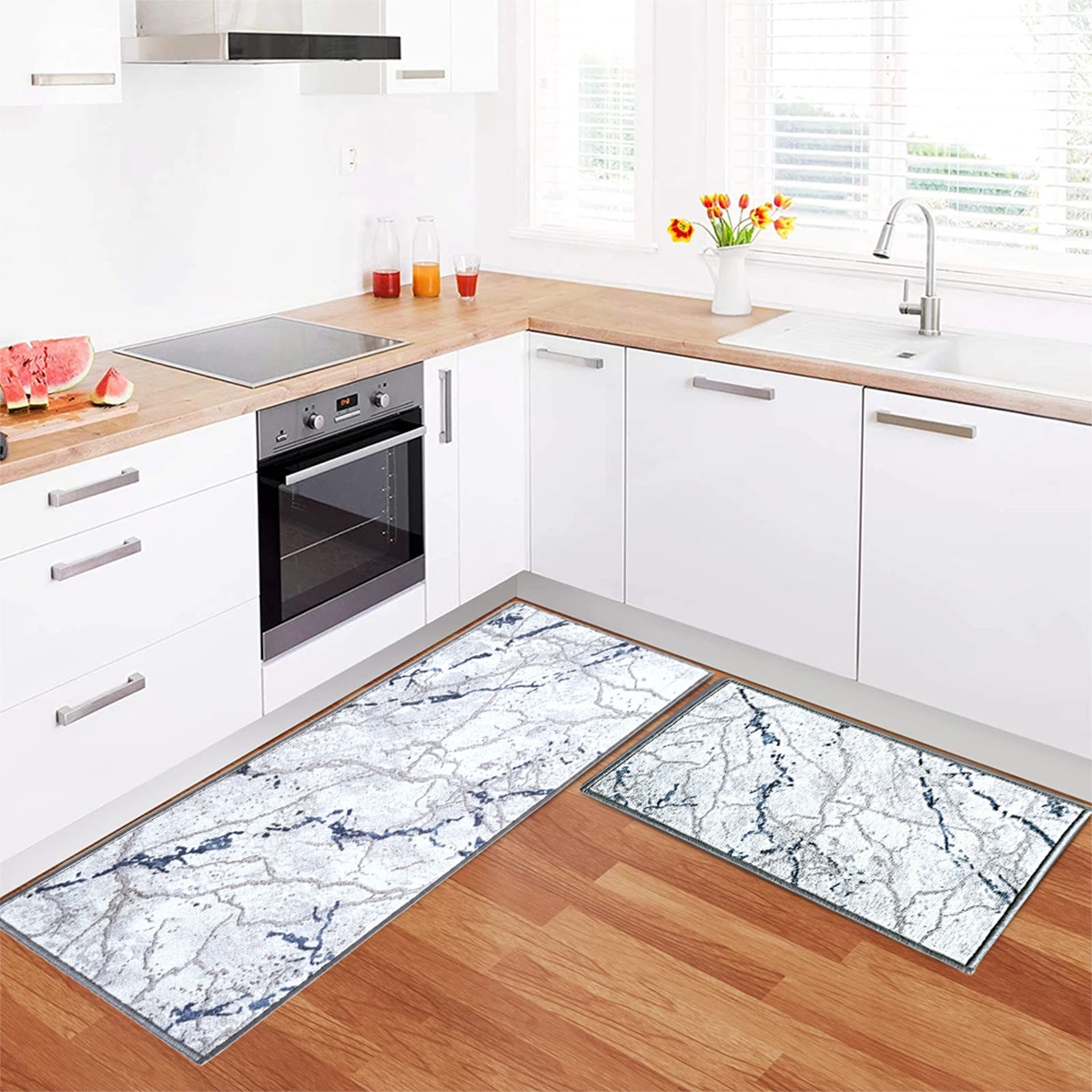 Anti-Slip Runner &amp; Floor Mat Combo, Grey 3D Marble (50x120cm)-F-3D-M-33-S1