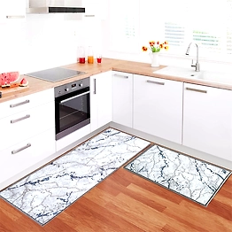 Matz and More Anti-Slip Runner & Floor Mat Combo, Grey 3D Marble (50x120cm)